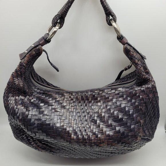 Cole Haan Handbags - SOLD: Cole Haan Genevieve Leather Weave Satchel Tote Hobo Purse Blue Bag Luxury